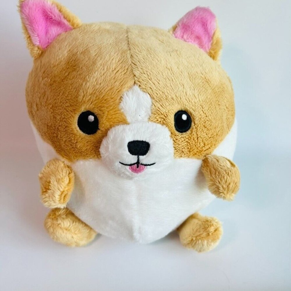 Squishable Corgi Dog Tan Round 8" Plush Pink ears 2019 Fluffy Soft Puppy
